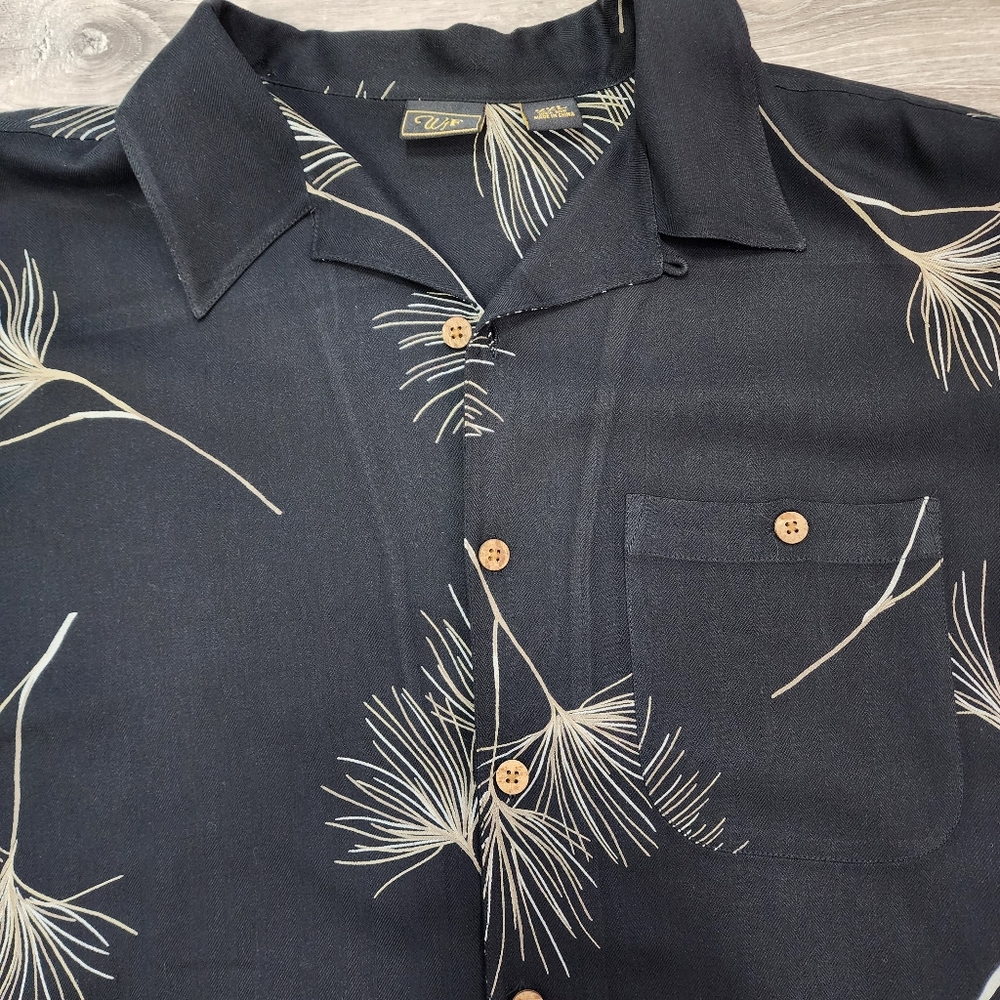 WFF 100% Silk Black Button Down Men's Short Sleeve Shirt XXL - Picture 2 of 7